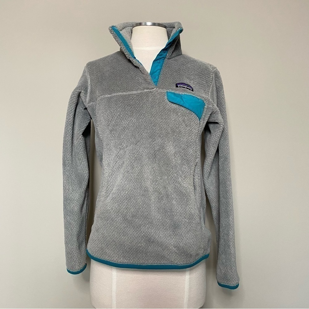 Patagonia Re-tool Snap-T Fleece Pullover in Gray and Teal, Small